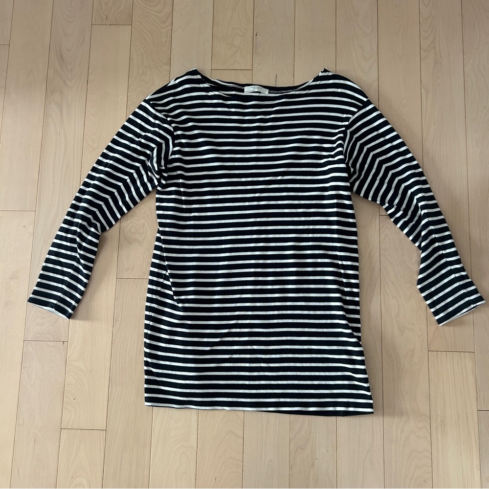 Zara Black and White Striped Long Sleeve Top